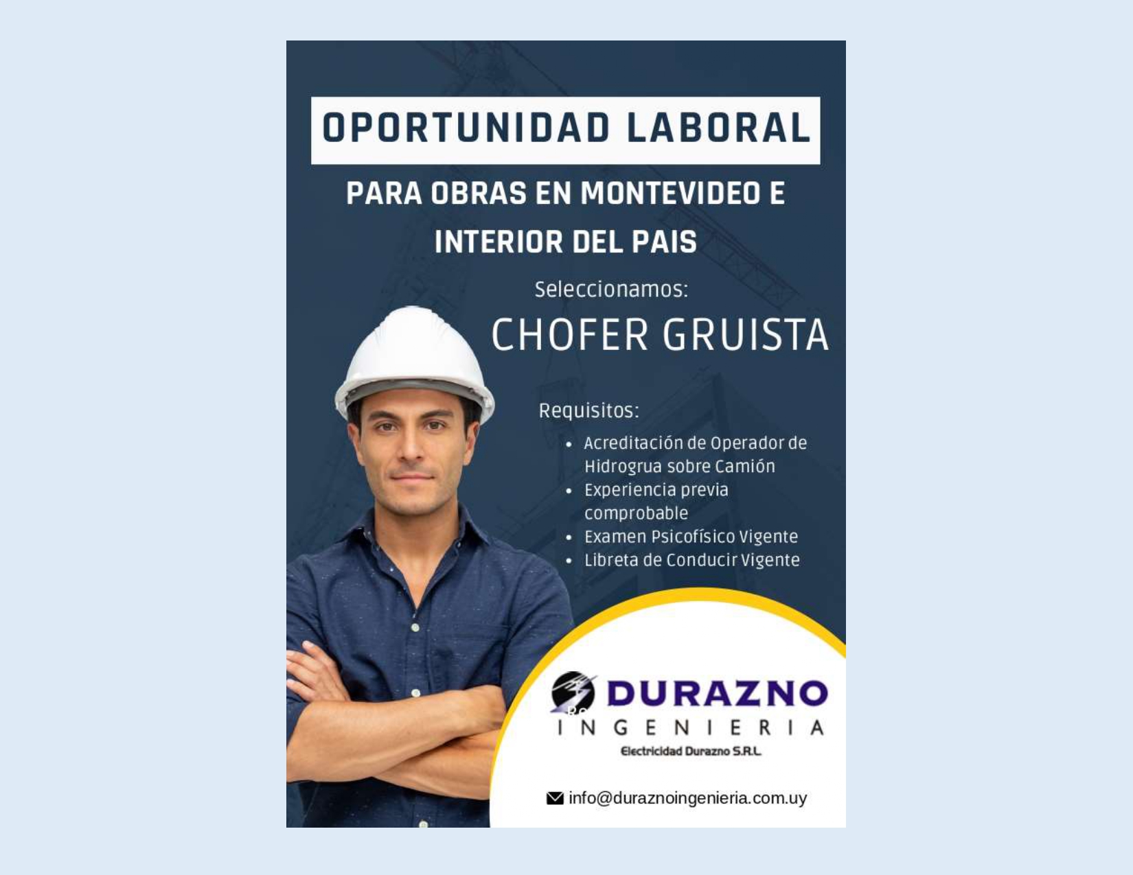 Oportunidad Laboral - Chofer Gruista